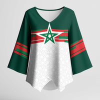 World Football 2026 Morocco Custom Kimono Sleeve Blouse African Geometric White Pattern - Wonder Print Shop