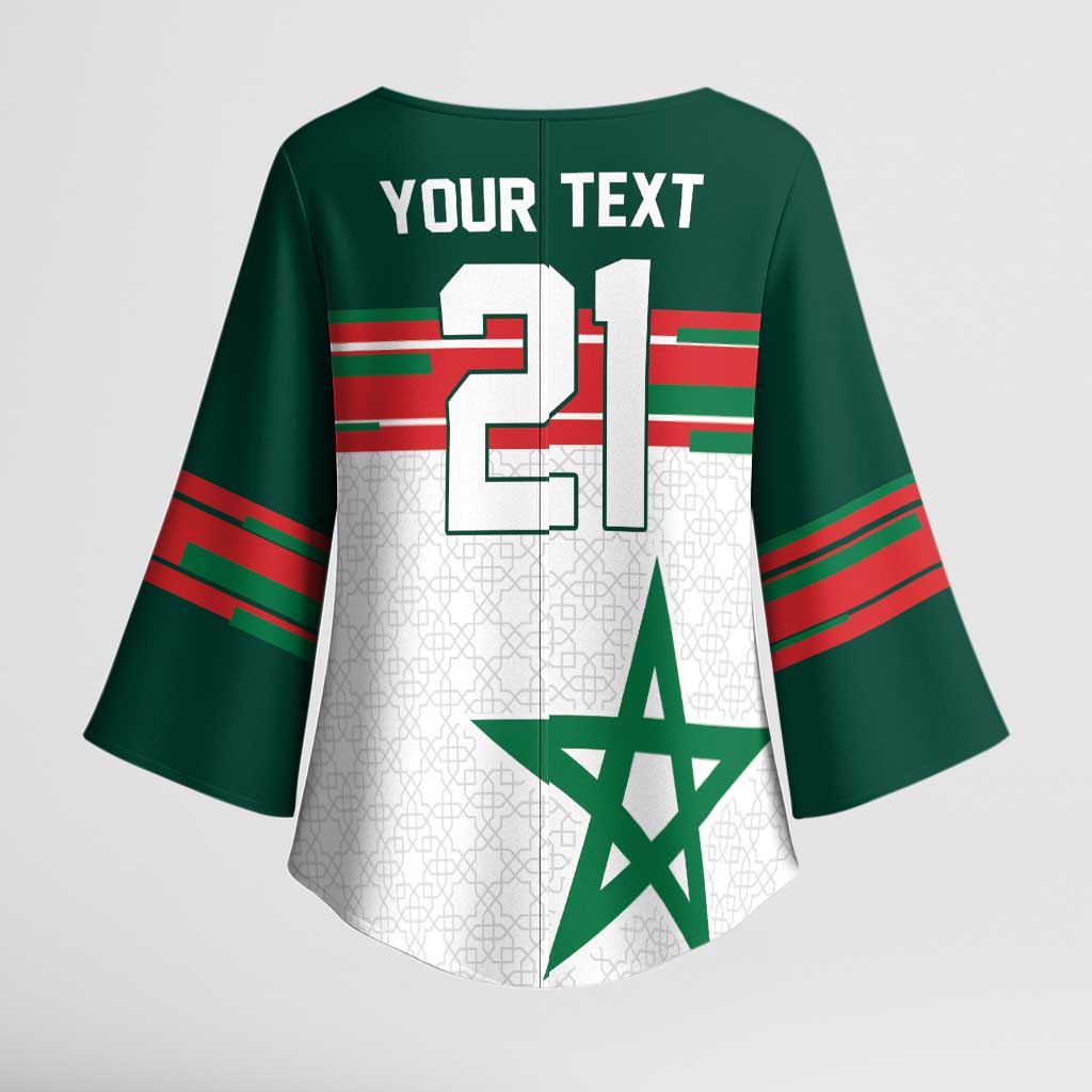 World Football 2026 Morocco Custom Kimono Sleeve Blouse African Geometric White Pattern - Wonder Print Shop
