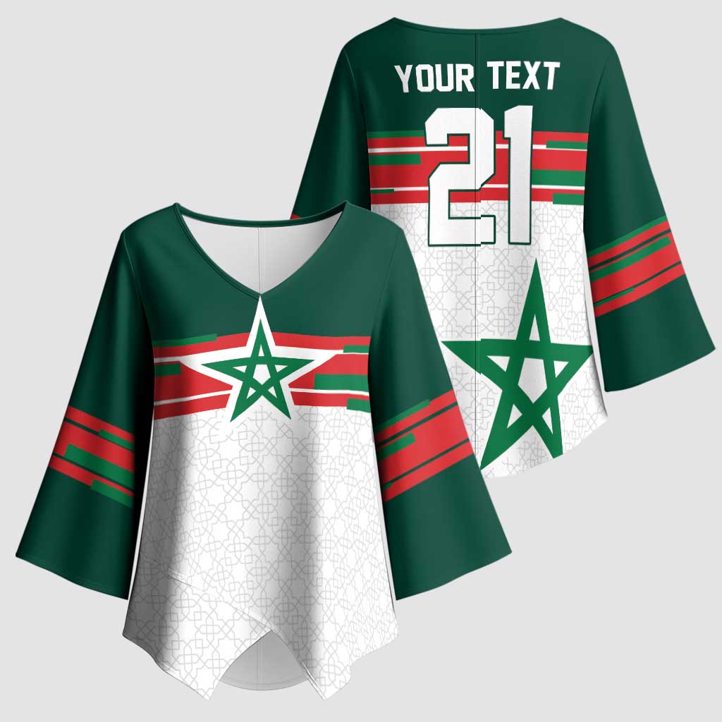 World Football 2026 Morocco Custom Kimono Sleeve Blouse African Geometric White Pattern - Wonder Print Shop