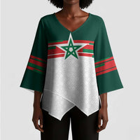 World Football 2026 Morocco Custom Kimono Sleeve Blouse African Geometric White Pattern - Wonder Print Shop