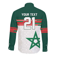 World Football 2026 Morocco Custom Long Sleeve Button Shirt African Geometric White Pattern - Wonder Print Shop