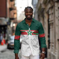 World Football 2026 Morocco Custom Long Sleeve Button Shirt African Geometric White Pattern - Wonder Print Shop