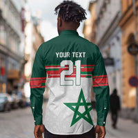 World Football 2026 Morocco Custom Long Sleeve Button Shirt African Geometric White Pattern - Wonder Print Shop