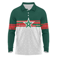 World Football 2026 Morocco Custom Long Sleeve Polo Shirt African Geometric White Pattern - Wonder Print Shop