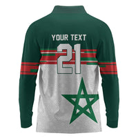 World Football 2026 Morocco Custom Long Sleeve Polo Shirt African Geometric White Pattern - Wonder Print Shop