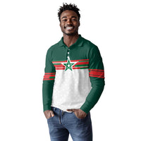 World Football 2026 Morocco Custom Long Sleeve Polo Shirt African Geometric White Pattern - Wonder Print Shop