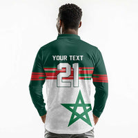 World Football 2026 Morocco Custom Long Sleeve Polo Shirt African Geometric White Pattern - Wonder Print Shop