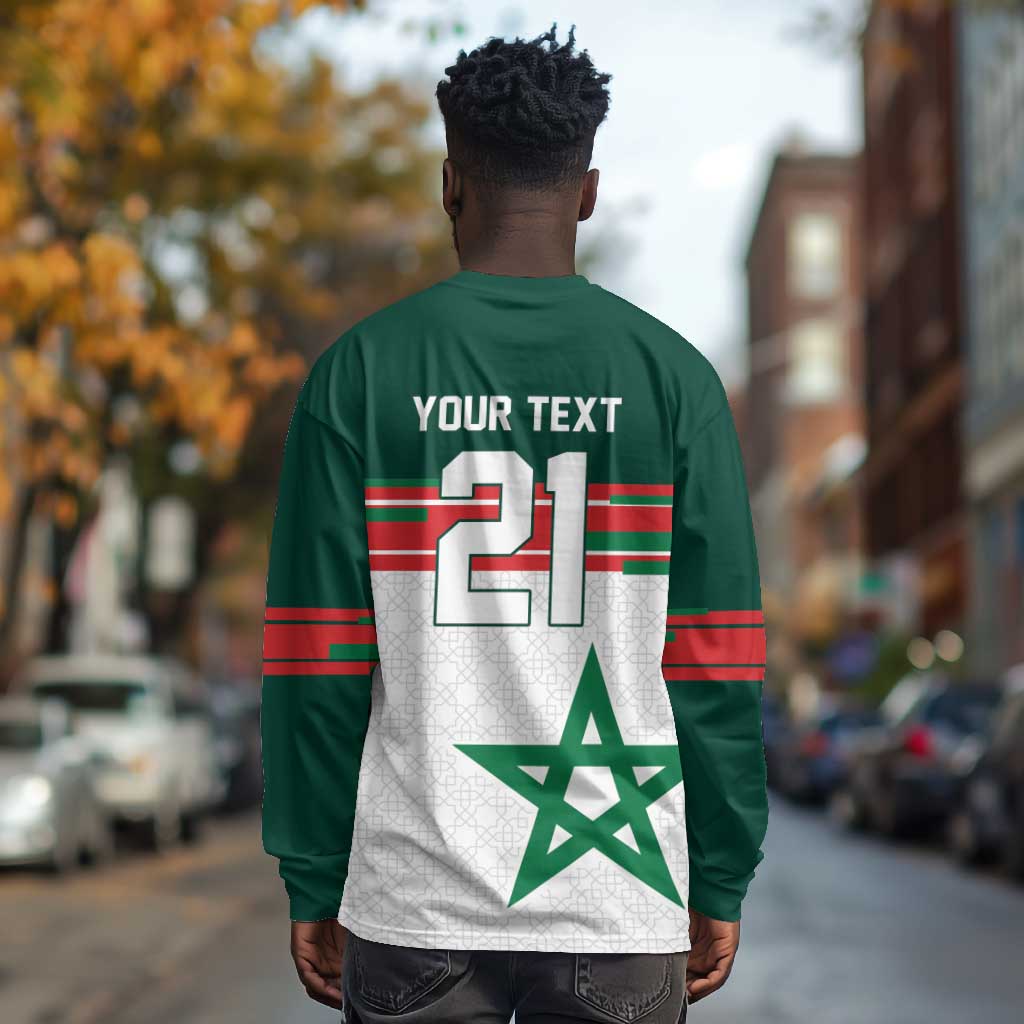 World Football 2026 Morocco Custom Long Sleeve Shirt African Geometric White Pattern - Wonder Print Shop