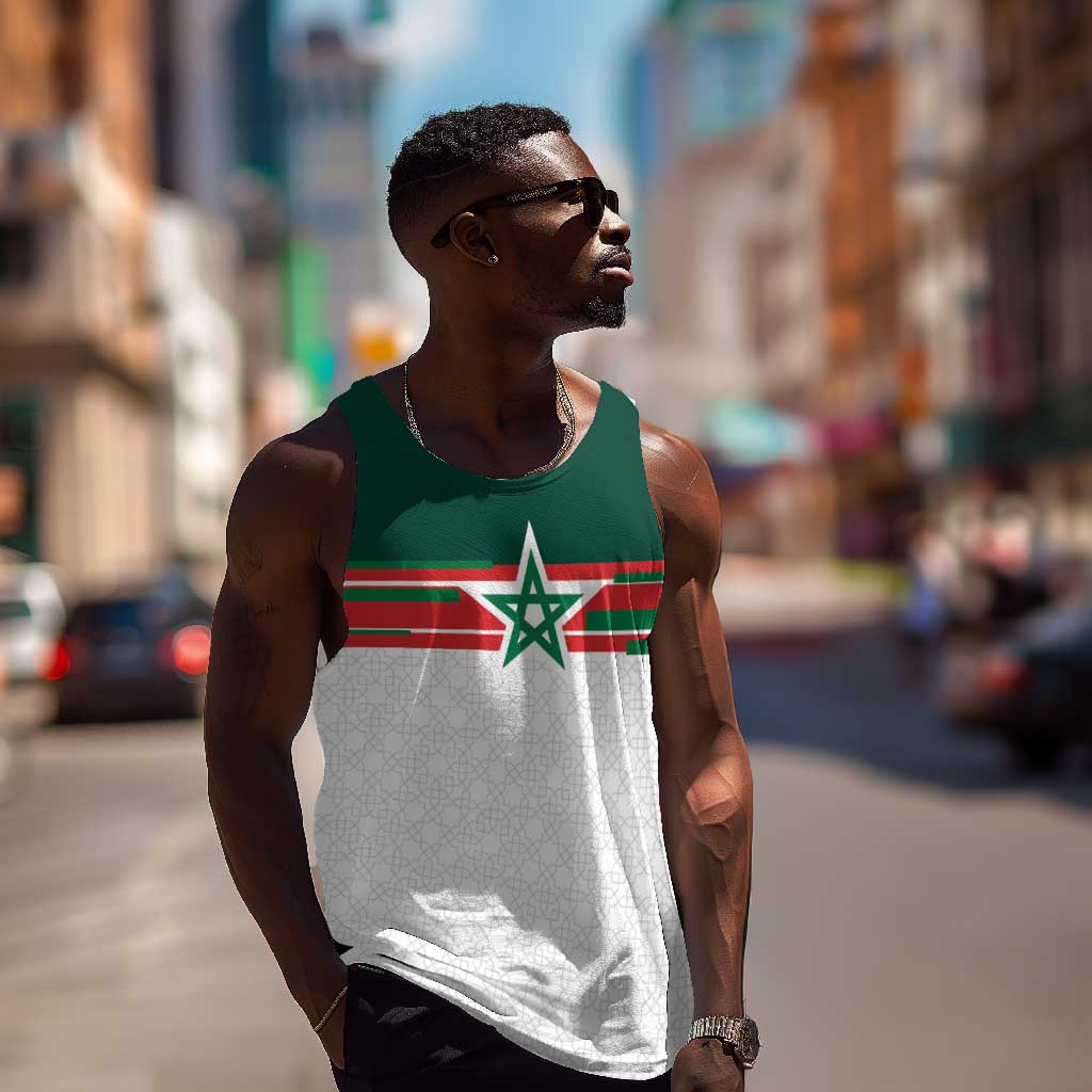 World Football 2026 Morocco Custom Men Tank Top African Geometric White Pattern - Wonder Print Shop