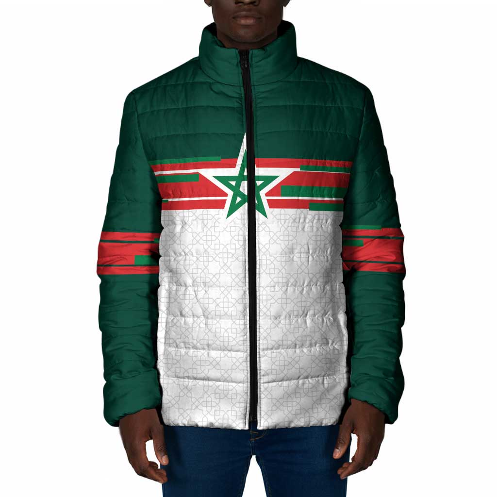 World Football 2026 Morocco Custom Padded Jacket African Geometric White Pattern - Wonder Print Shop