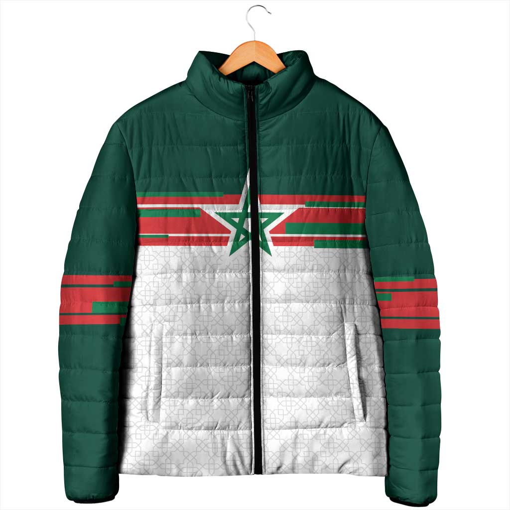 World Football 2026 Morocco Custom Padded Jacket African Geometric White Pattern - Wonder Print Shop