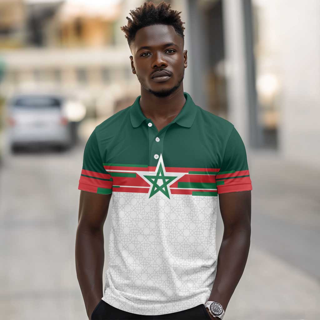 World Football 2026 Morocco Custom Polo Shirt African Geometric White Pattern LT9