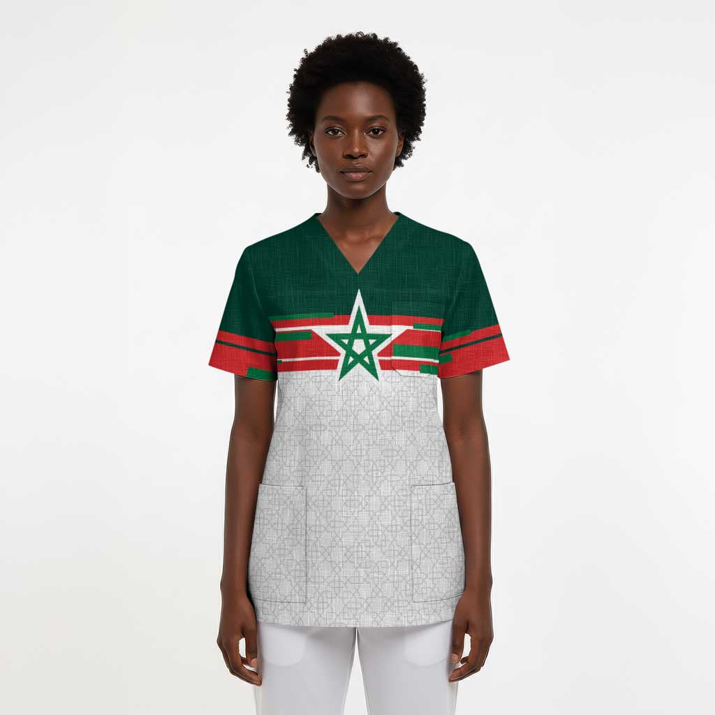 World Football 2026 Morocco Custom Scrub Top African Geometric White Pattern - Wonder Print Shop