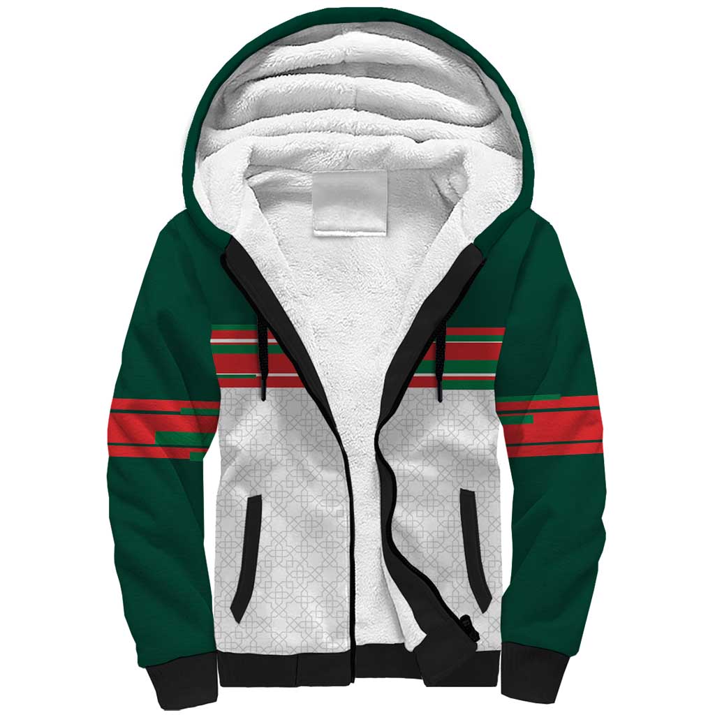 World Football 2026 Morocco Custom Sherpa Hoodie African Geometric White Pattern - Wonder Print Shop