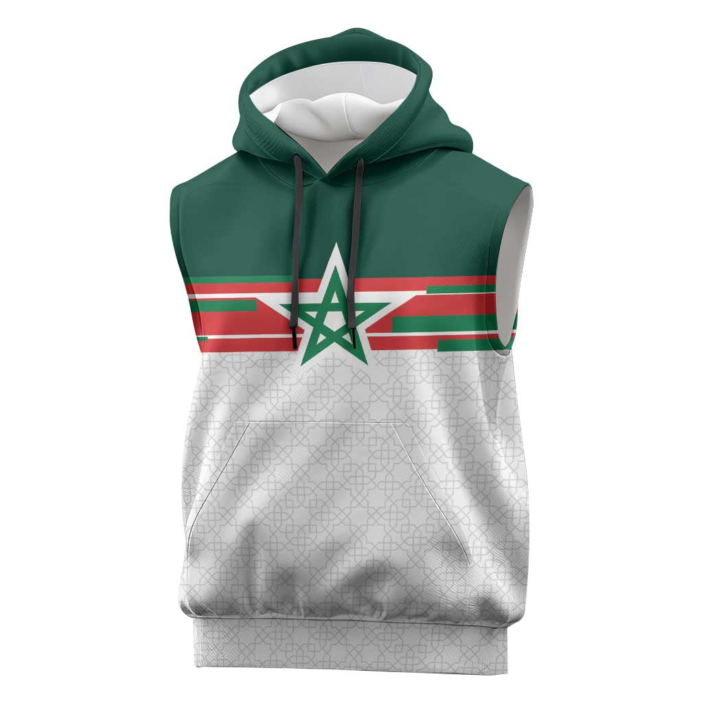 World Football 2026 Morocco Custom Sleeveless Hoodie African Geometric White Pattern - Wonder Print Shop