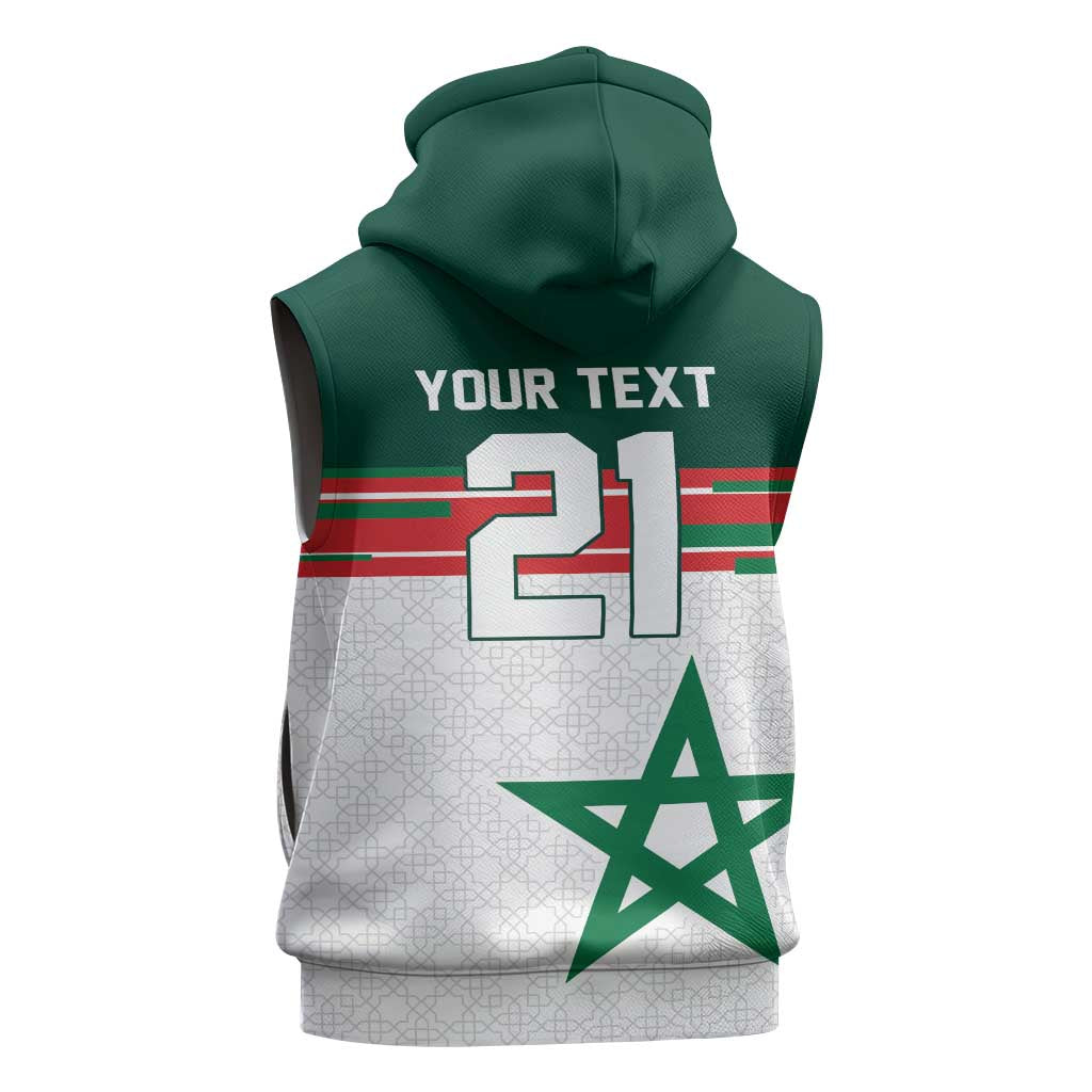 World Football 2026 Morocco Custom Sleeveless Hoodie African Geometric White Pattern - Wonder Print Shop