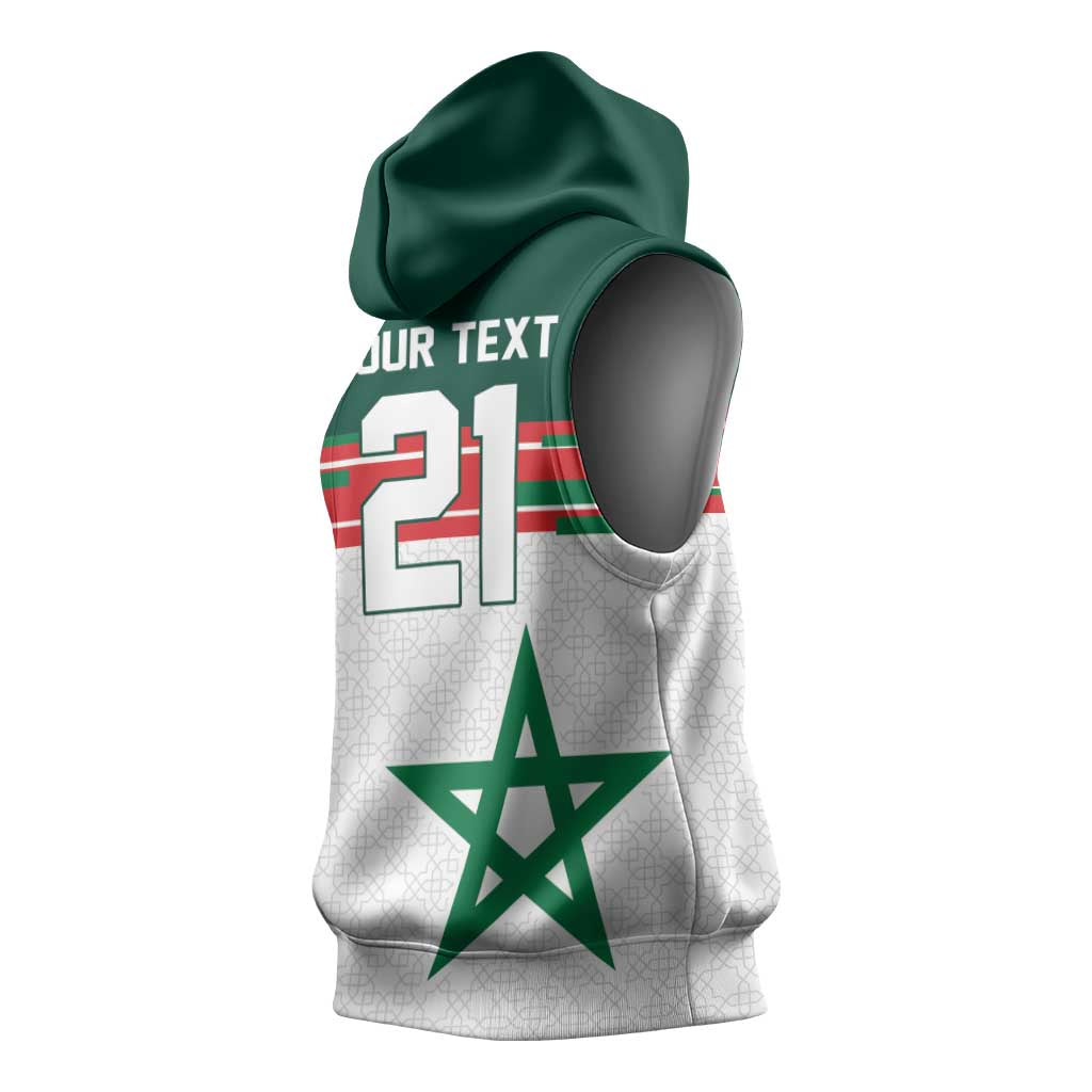 World Football 2026 Morocco Custom Sleeveless Hoodie African Geometric White Pattern - Wonder Print Shop