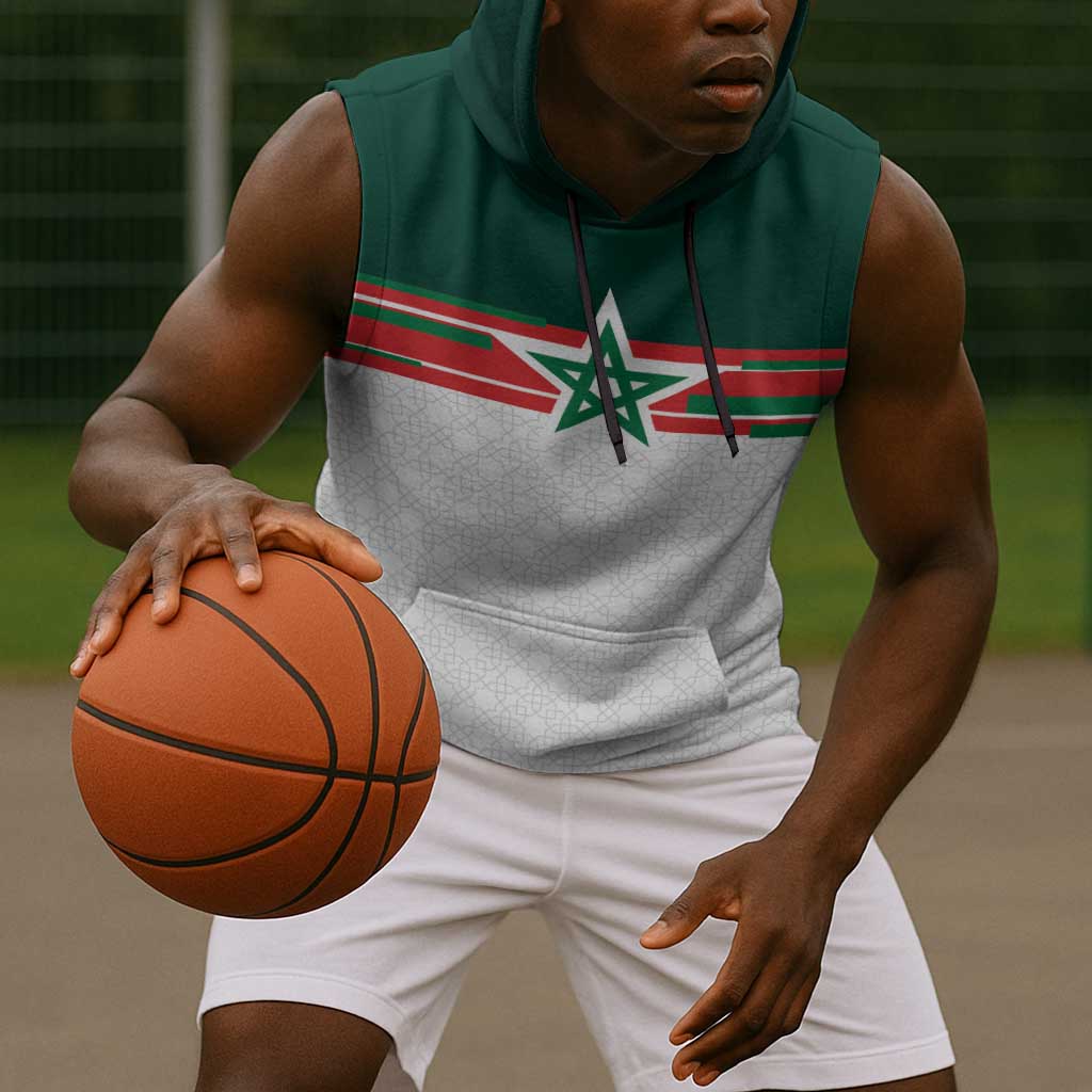 World Football 2026 Morocco Custom Sleeveless Hoodie African Geometric White Pattern - Wonder Print Shop