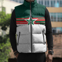 World Football 2026 Morocco Custom Sleeveless Puffer Jacket African Geometric White Pattern - Wonder Print Shop