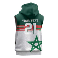 World Football 2026 Morocco Custom Sleeveless Zip Hoodie African Geometric White Pattern - Wonder Print Shop