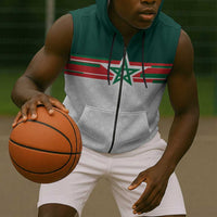 World Football 2026 Morocco Custom Sleeveless Zip Hoodie African Geometric White Pattern - Wonder Print Shop