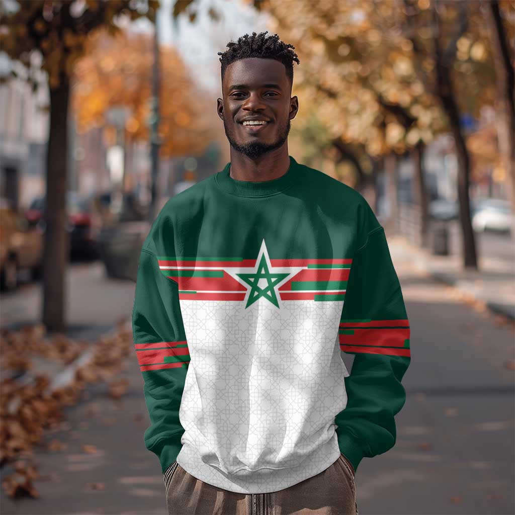 World Football 2026 Morocco Custom Sweatshirt African Geometric White Pattern - Wonder Print Shop