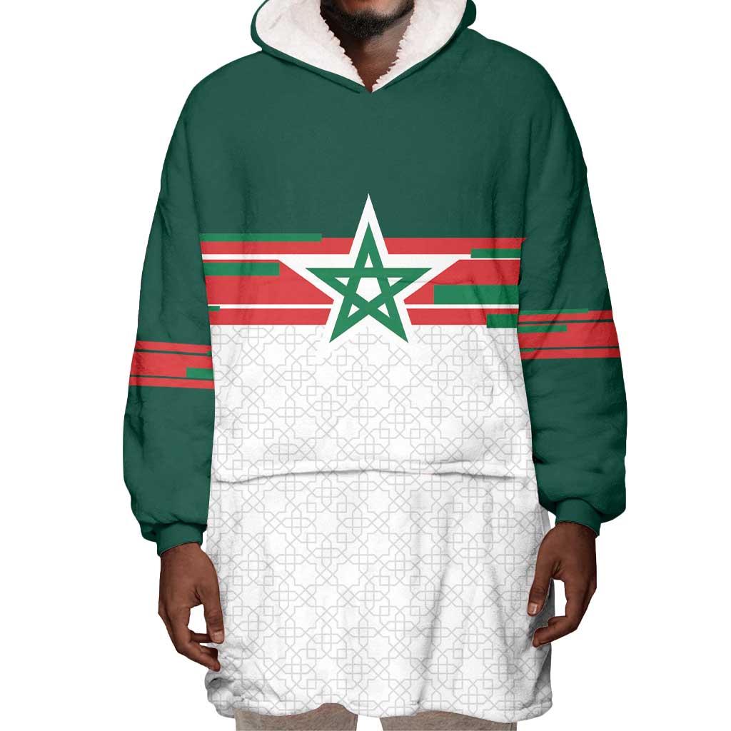 World Football 2026 Morocco Custom Wearable Blanket Hoodie African Geometric White Pattern - Wonder Print Shop