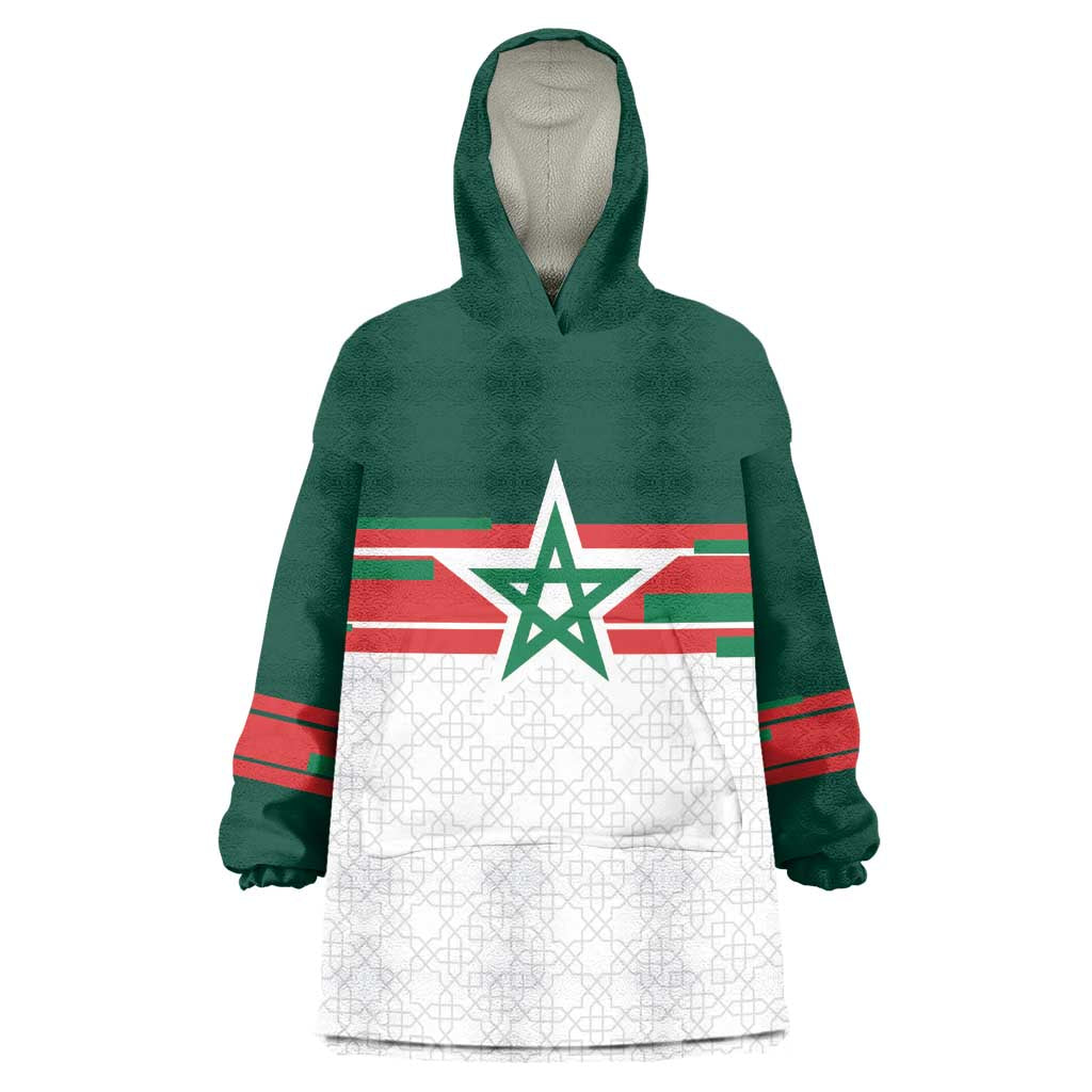 World Football 2026 Morocco Custom Wearable Blanket Hoodie African Geometric White Pattern - Wonder Print Shop
