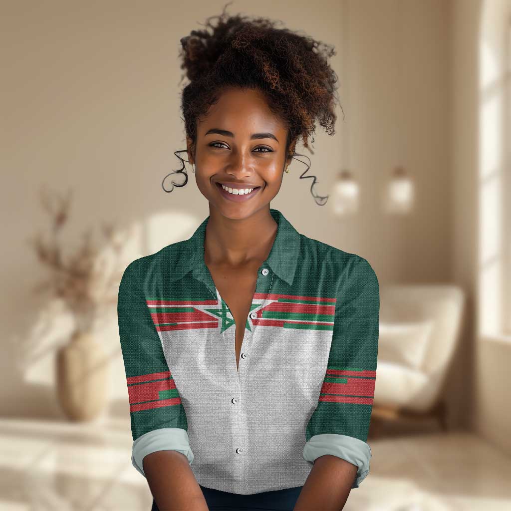 World Football 2026 Morocco Custom Women Casual Shirt African Geometric White Pattern - Wonder Print Shop