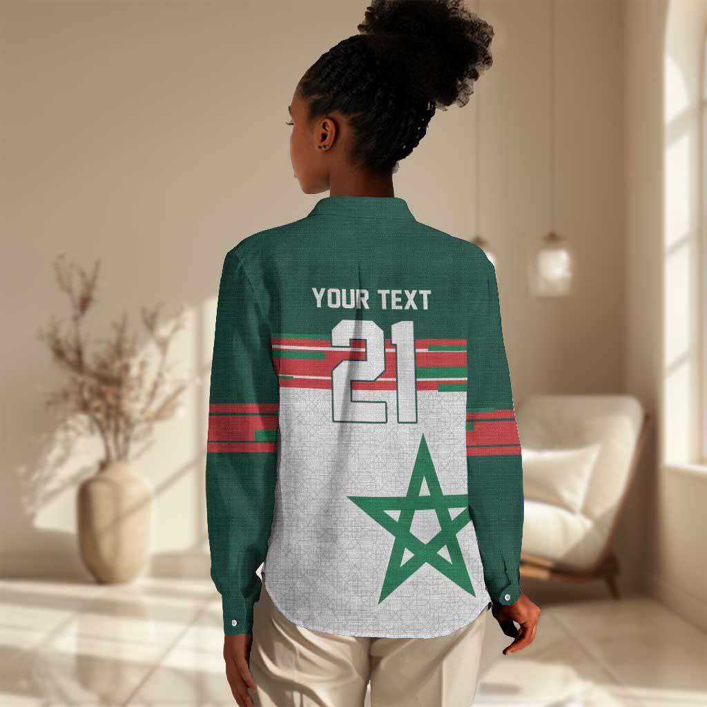 World Football 2026 Morocco Custom Women Casual Shirt African Geometric White Pattern - Wonder Print Shop