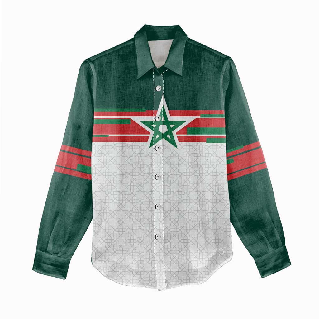 World Football 2026 Morocco Custom Women Casual Shirt African Geometric White Pattern - Wonder Print Shop