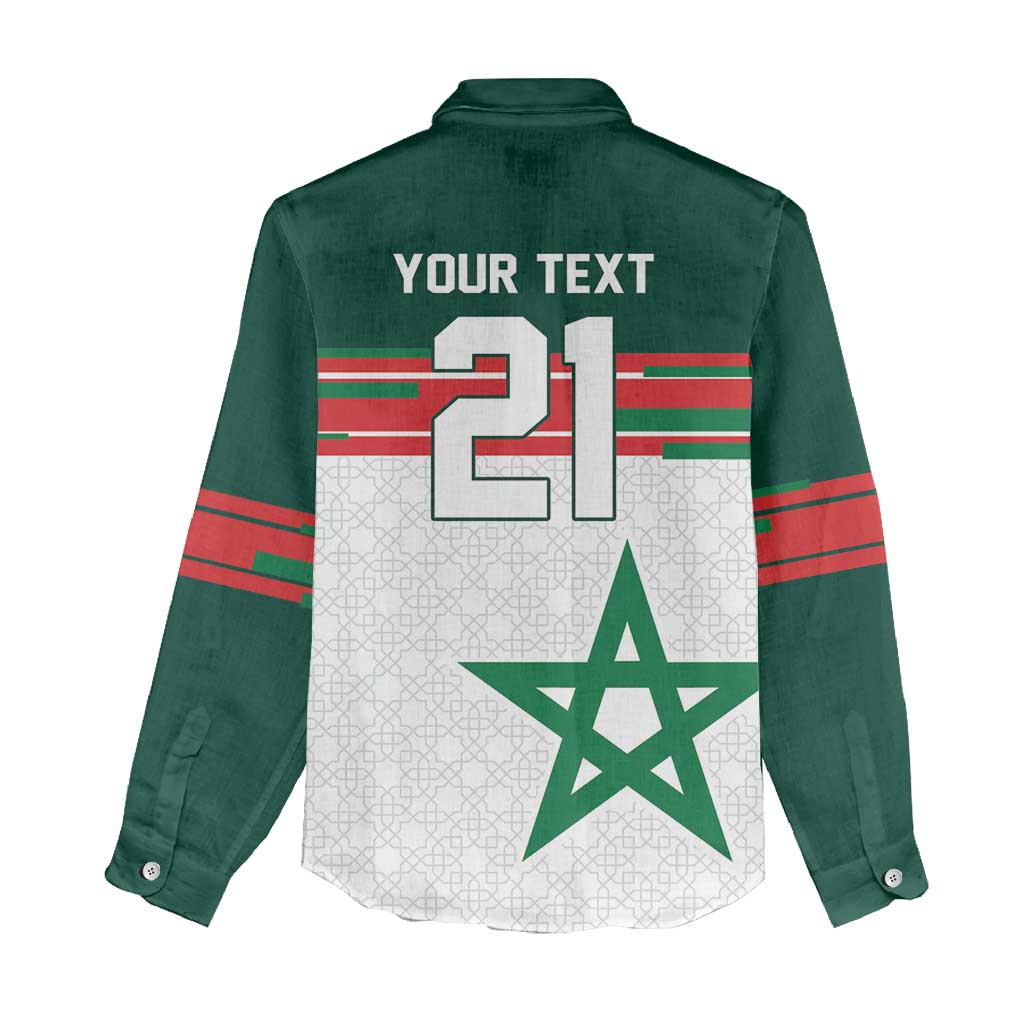 World Football 2026 Morocco Custom Women Casual Shirt African Geometric White Pattern - Wonder Print Shop