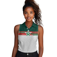 World Football 2026 Morocco Custom Women Sleeveless Polo Shirt African Geometric White Pattern - Wonder Print Shop