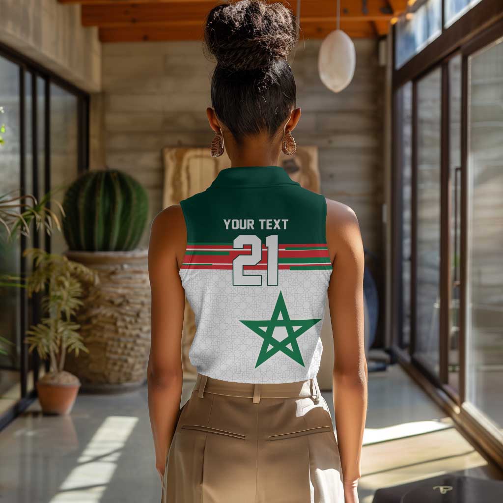 World Football 2026 Morocco Custom Women Sleeveless Polo Shirt African Geometric White Pattern - Wonder Print Shop