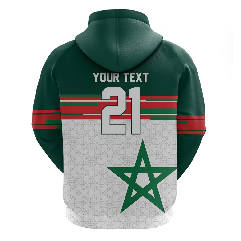 World Football 2026 Morocco Custom Zip Hoodie African Geometric White Pattern - Wonder Print Shop