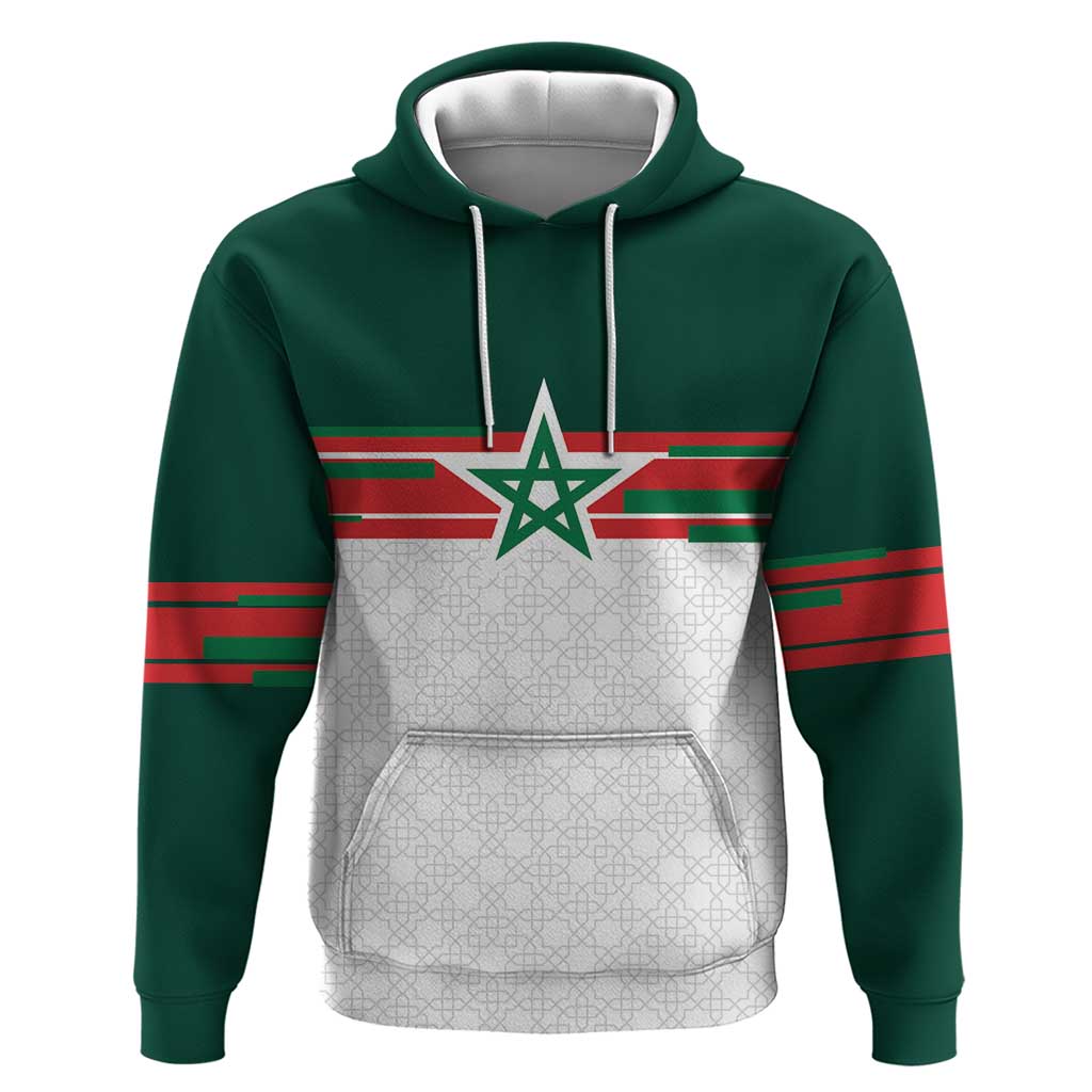 World Football 2026 Morocco Custom Zip Hoodie African Geometric White Pattern - Wonder Print Shop