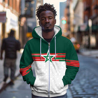 World Football 2026 Morocco Custom Zip Hoodie African Geometric White Pattern - Wonder Print Shop