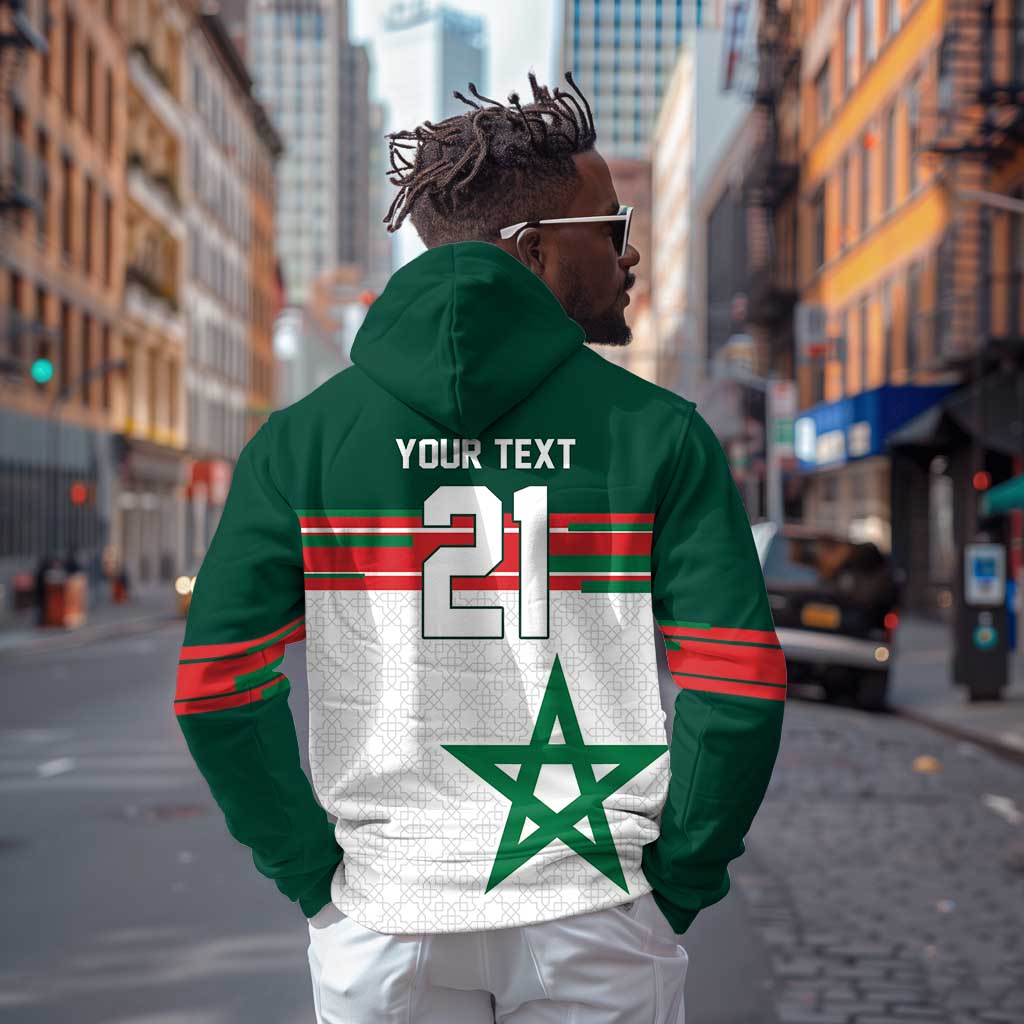 World Football 2026 Morocco Custom Zip Hoodie African Geometric White Pattern - Wonder Print Shop