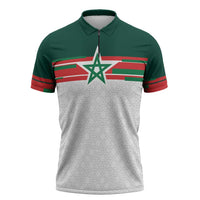 World Football 2026 Morocco Custom Zipper Polo Shirt African Geometric White Pattern - Wonder Print Shop