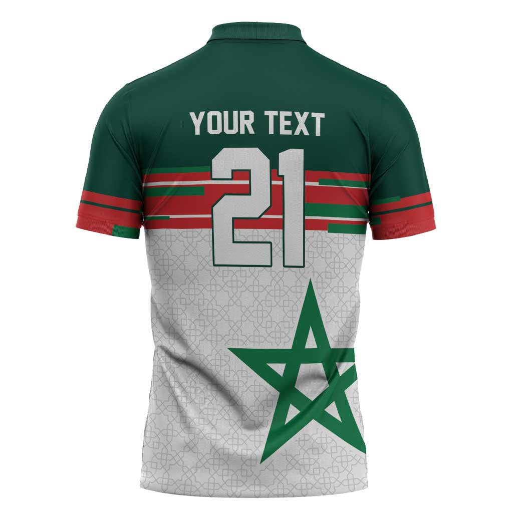 World Football 2026 Morocco Custom Zipper Polo Shirt African Geometric White Pattern - Wonder Print Shop