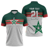 World Football 2026 Morocco Custom Zipper Polo Shirt African Geometric White Pattern - Wonder Print Shop
