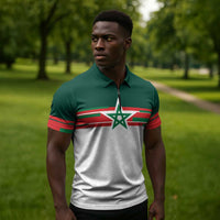 World Football 2026 Morocco Custom Zipper Polo Shirt African Geometric White Pattern - Wonder Print Shop