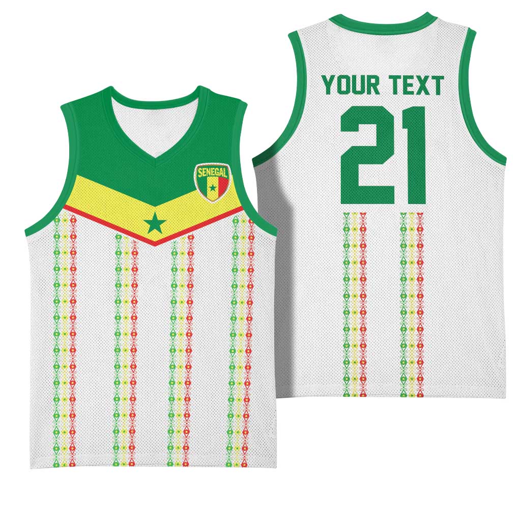 World Football 2026 Senegal Custom Basketball Jersey African Kente White Pattern - Wonder Print Shop
