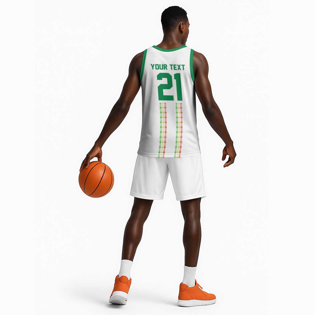 World Football 2026 Senegal Custom Basketball Jersey African Kente White Pattern - Wonder Print Shop