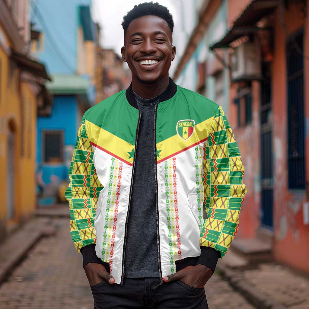 World Football 2026 Senegal Custom Bomber Jacket African Kente White Pattern - Wonder Print Shop