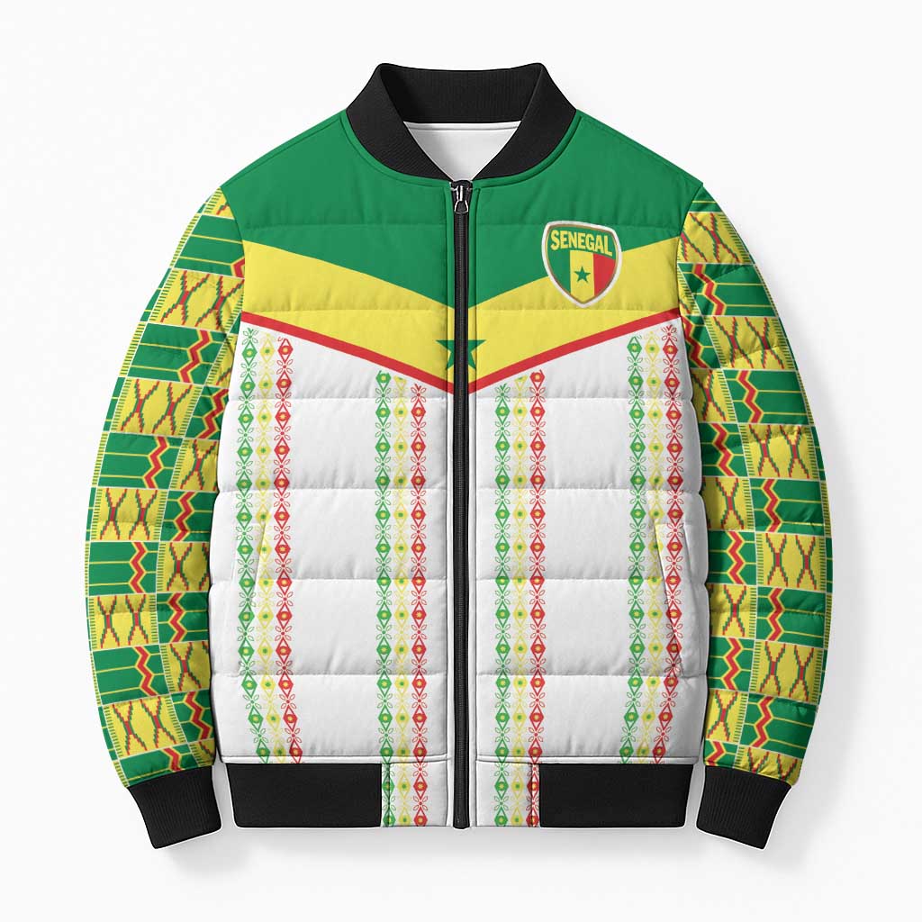 World Football 2026 Senegal Custom Bomber Puffer Jacket African Kente White Pattern - Wonder Print Shop