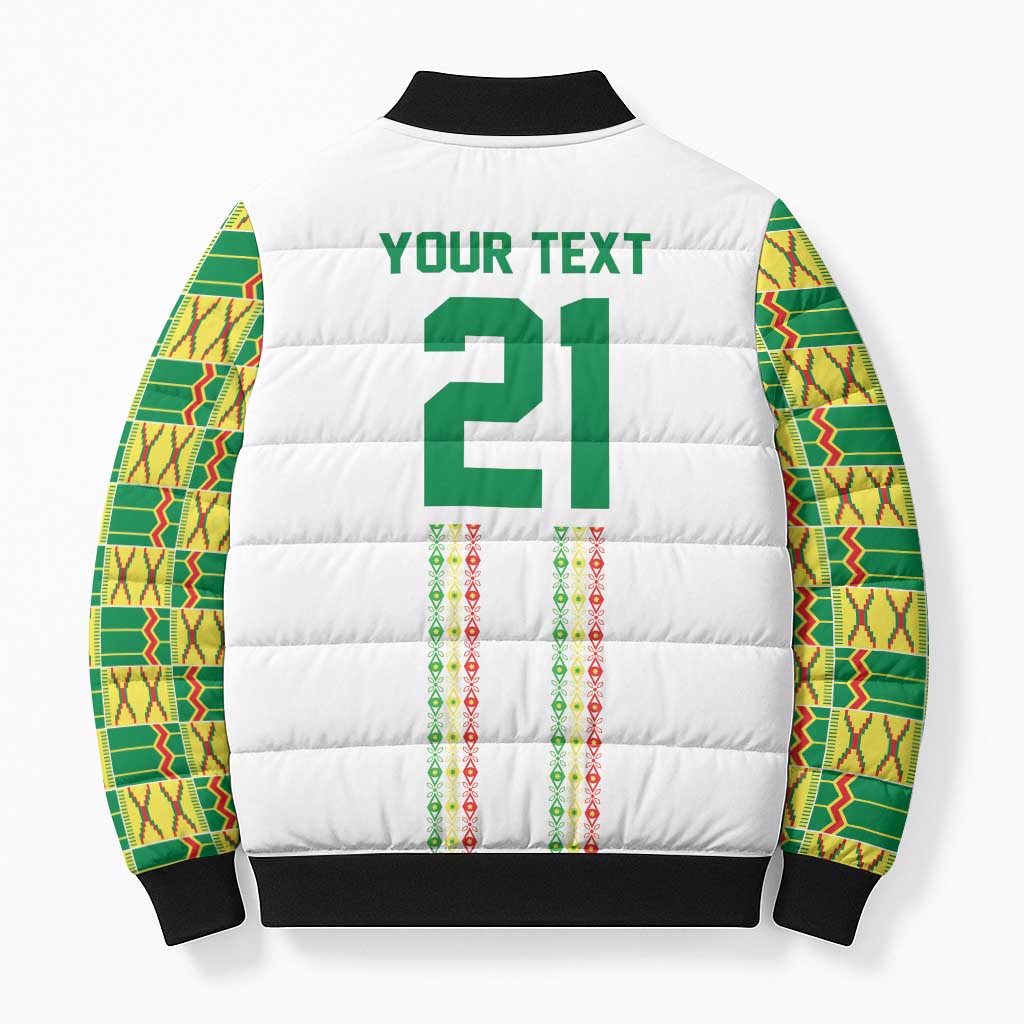 World Football 2026 Senegal Custom Bomber Puffer Jacket African Kente White Pattern - Wonder Print Shop