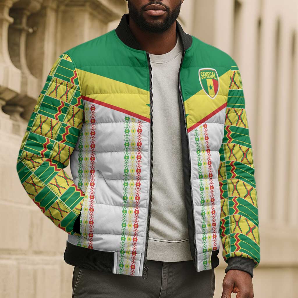 World Football 2026 Senegal Custom Bomber Puffer Jacket African Kente White Pattern - Wonder Print Shop