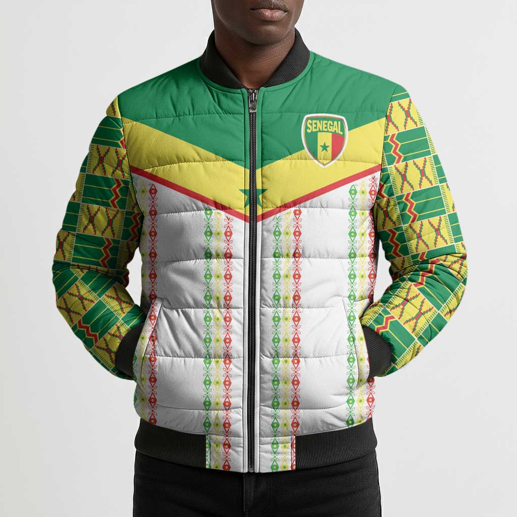World Football 2026 Senegal Custom Bomber Puffer Jacket African Kente White Pattern - Wonder Print Shop