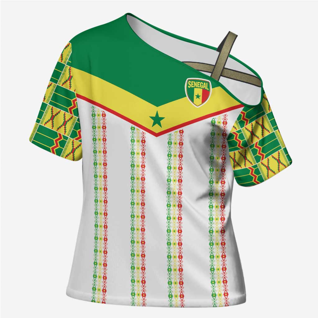 World Football 2026 Senegal Custom Cross Shoulder Shirt African Kente White Pattern - Wonder Print Shop